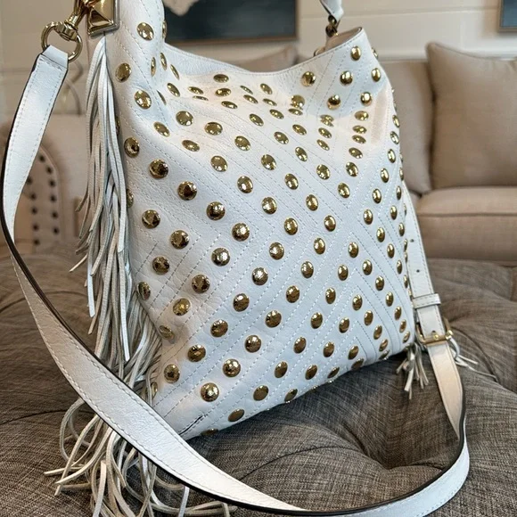 Rebecca Minkoff Bag Darren Leather Studded Fringe Satchel - Picture 3 of 17
